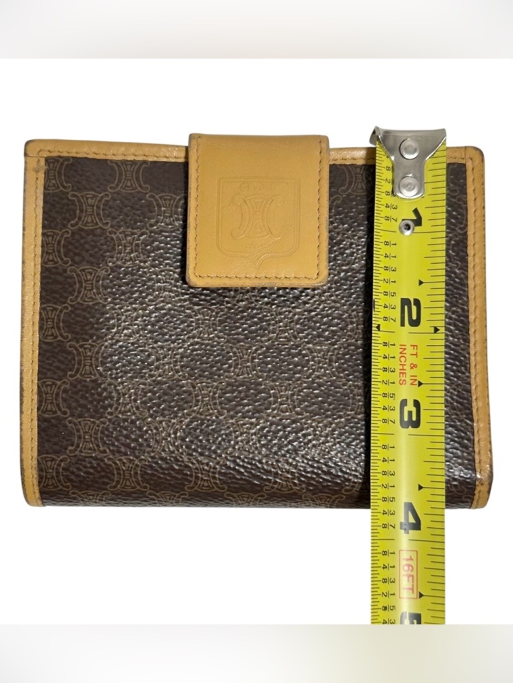 Celine Brown Macadam & Mustard Yellow Leather Compact Kisslock Bifold Wallet - Picture 13 of 14